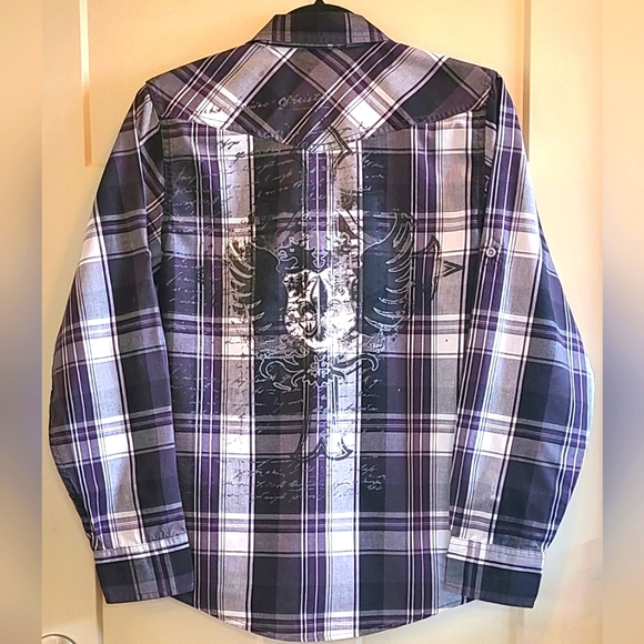 Genlty Worn! HELIX - Mens Plaid Graphic Long Sleeve Shirt - Size XL Y2K - Picture 5 of 5